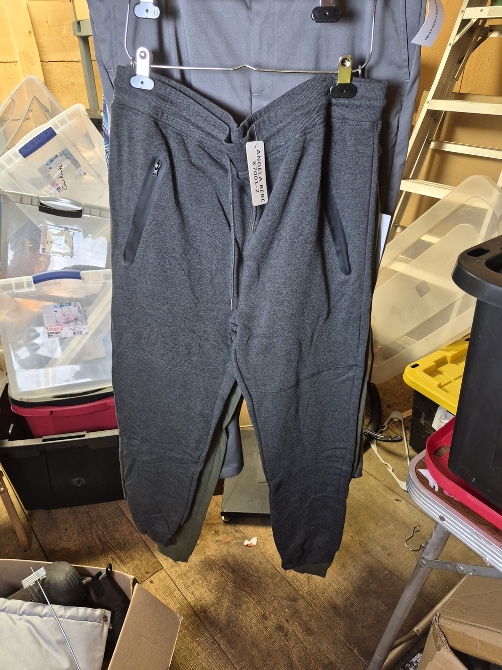 Men's Charcoal Drawstring Jogger Pants with Zip Pockets Bin 49